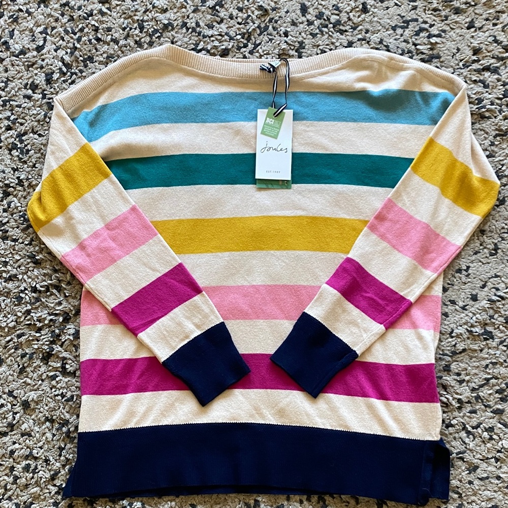 Joules Striped Crewneck Sweater - Teal, Yellow, Pink, Magenta & Navy